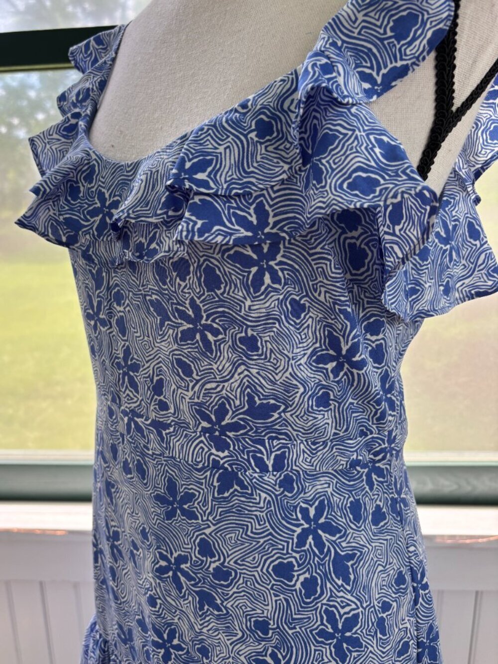 Likely Blue Floral Ruffle Midi Dress | Blue White Botanical Print | Size 6 | NWT - Picture 2 of 7